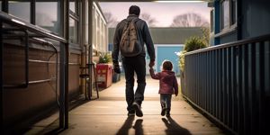 dad walking child to nursery