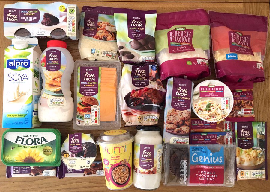 array of dairy free food items