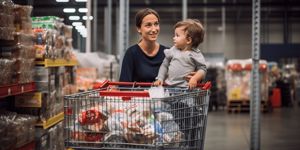 mum and baby shopping together with trolley